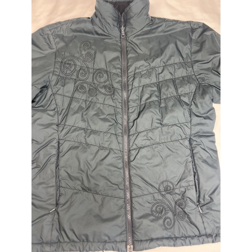 Vintage Columbia Interchange Puffer Jacket Women's M Black Sm Embroidered Swirls - Picture 9 of 16